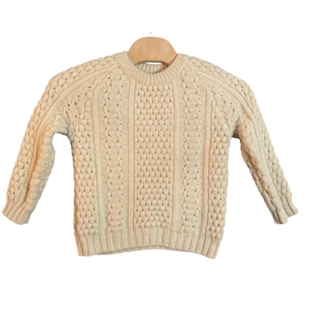 Malinmor Ireland Hand Fashioned Pure Wool Cable Knit Aran Sweater Cream Mens M